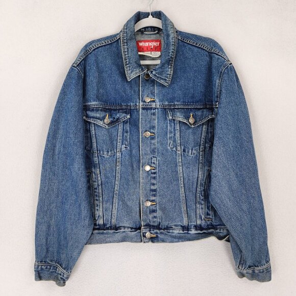 Wrangler Jacket Mens Large Blue Denim Trucker Hero Vintage Workwear Jean Casual